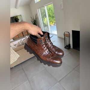Emporio Armani Brown Crocodile Embossed Boots